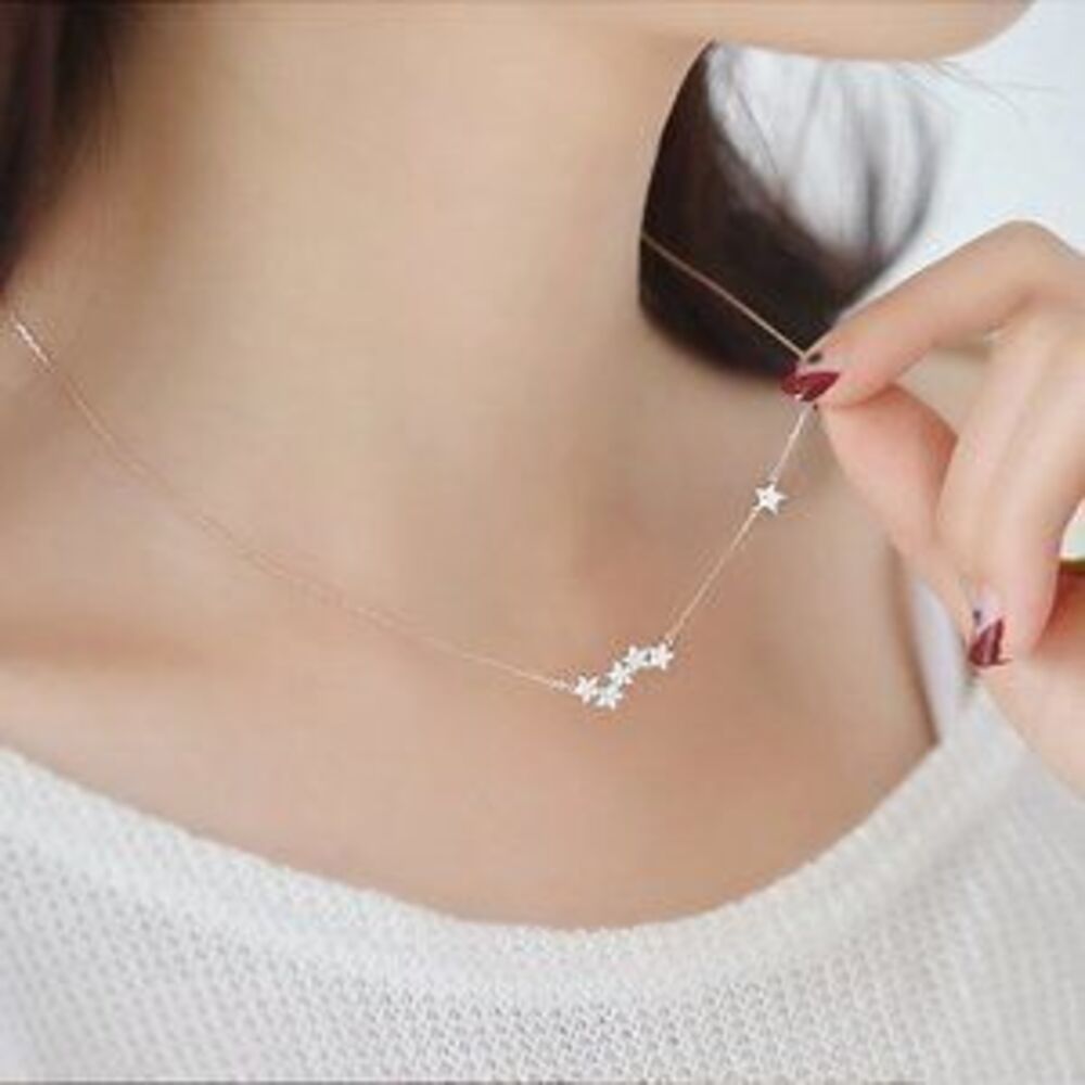 NEW 925 Sterling Silver Diamond Star Necklace G